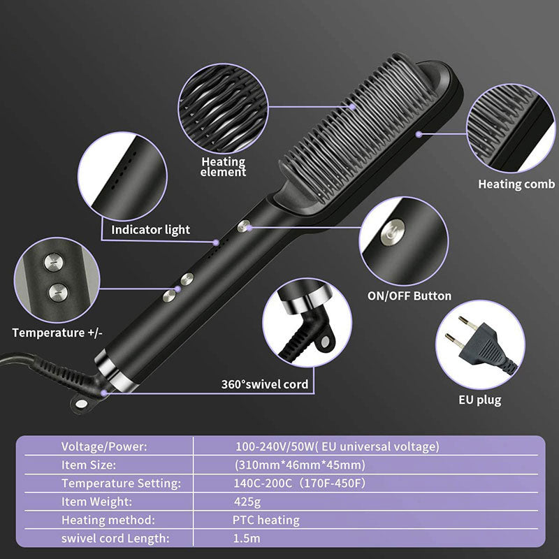 Alisador de cabelo termostático Pente 5 configurações de temperatura Escova de alisamento Calor rápido cabelo profissional alisamento brus